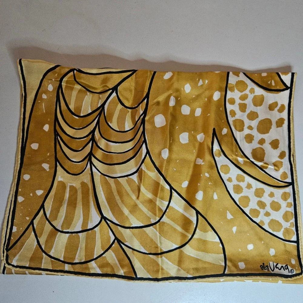 Vintage Vera Neumann Silk Scarf Mustard Yellow Abstract Ladybug Square 21.5